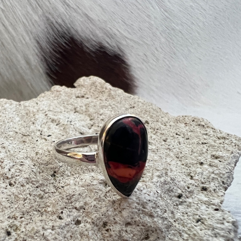 ❤️ Fire Dahlia Kingman Turquoise Teardrop Ring 925 Navajo Southwestern Size 7.75 - Picture 3 of 14